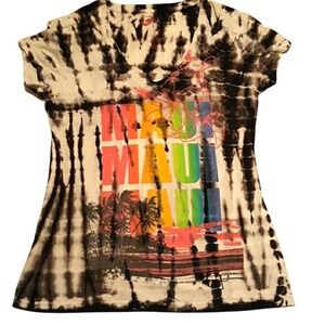 Ocean Pacific Op Maui Hawaii Tie Dye V-Neck Graphic T-Shirt Black White Medium